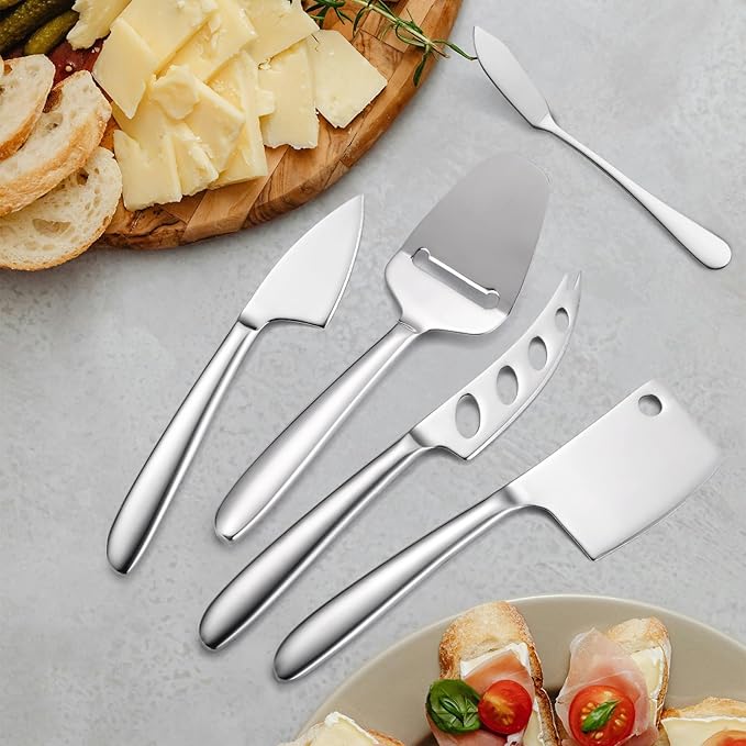 Modern Cheese Knives Silverware Set 8 Pieces include Dinning Knife Fork Spoon Stainless Steel Cooking Utensils Kitchen Gadget Tool Multifunctional Durable for Daily Use and Parties