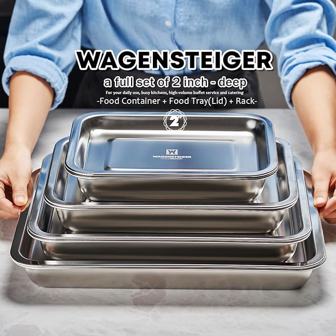 Stainless Steel Steam Table Pan with Rack & Lid (Tray), 2.96Quarts – Buffet Roaster Tray for Catering, Restaurant, Baking & Food Prep (1303 / No3)