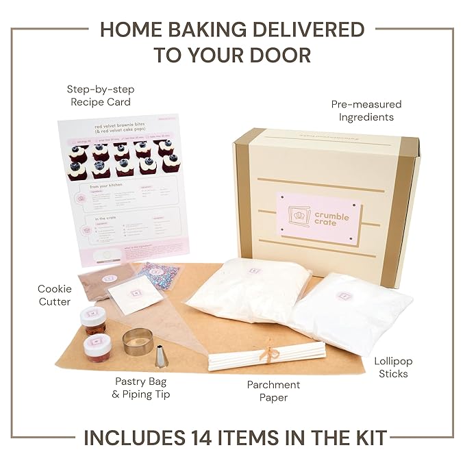 Crumble Crate - Red Velvet Brownie Bites & Red Velvet Cake Pops DIY Baking Set/Kit. All pre-measured ingredients and essential baking tools, Gift Idea, Baking gift Sets