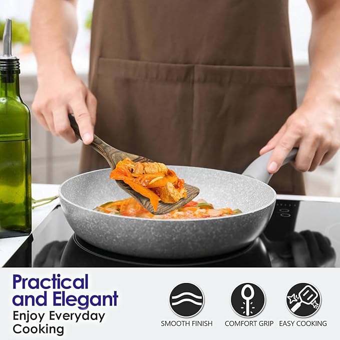 Wooden Spoons for Cooking, Pakkawood Kitchen Utensil Set Granite, Premium Durable Wooden Utensils for Nonstick Cookware, Heat Resistant, Smooth Finish, Comfortable Grip, 6 Piece