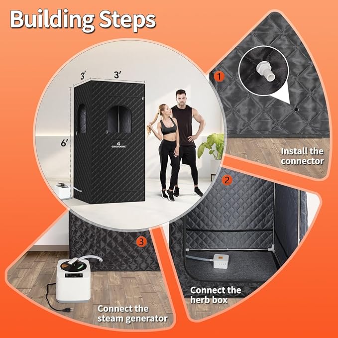 Portable Home Sauna Steam Machine with Remote Control - 1200W 3L Upgrated Fast-Heating System, 9-Level Adjustable Steam & 120-Min Timer, for Home Spa Sauna Accessories