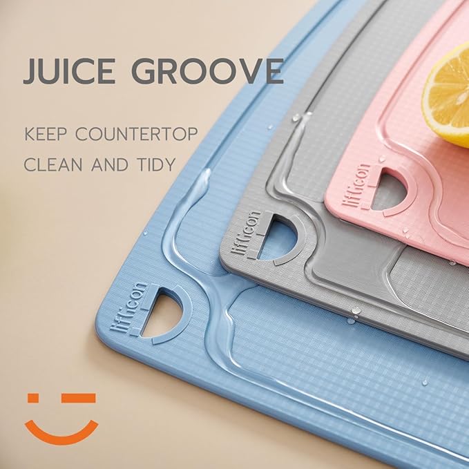Liflicon Silicone Thick Cutting Boards Mats Set of 3 Foldable & Flexible Design Juice Grooves Easy Grip Handle Dishwasher Safe for Kitchen,BPA free Silicone Cutting Board-Soft Pink