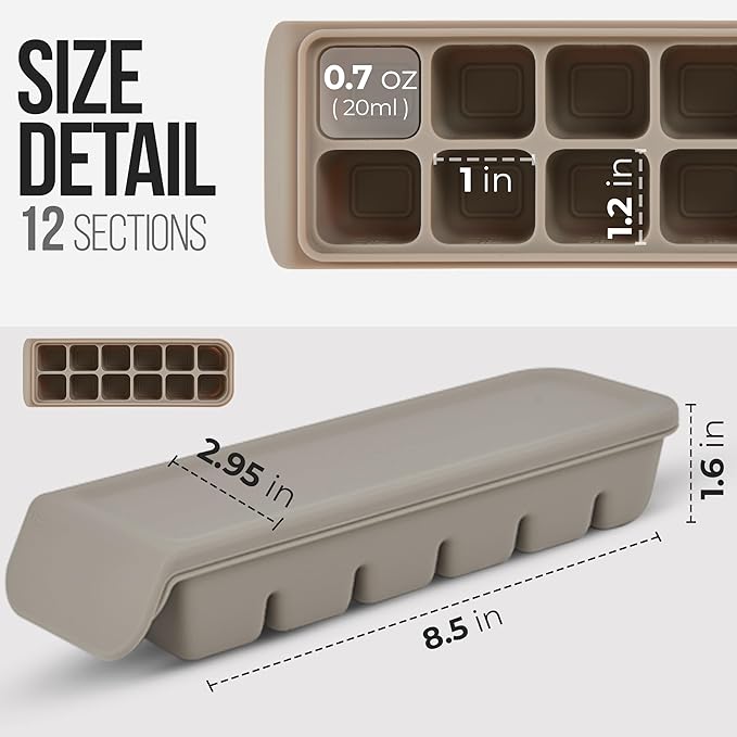 0.7 oz/12 Sections Silicone Ice Cube Freezer Tray with Lid, 100% Food-Grade Platinum Silicone,Leak Resistance & Dishwasher Safe for Baby Food Prep,Breast Milk,Purees - Korean Made, Gray