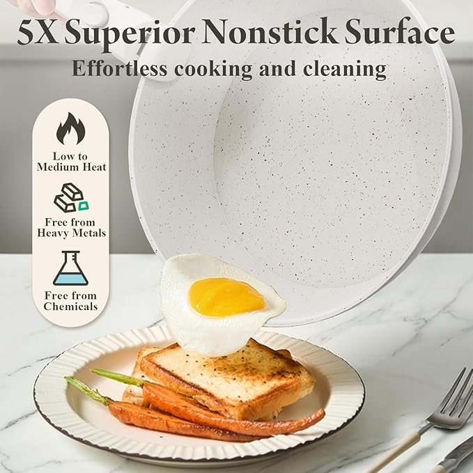 19 Pcs Pots and Pans Set Non Stick Ceramic Cookware Set with Removable Handles, Non Toxic Induction Kitchen Cookware Sets RV Cookware,Dishwasher/Oven Safe PFAS/PTFE/PFOA Free Cream White