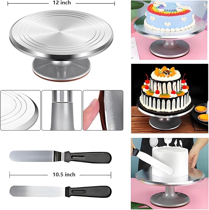 393 Pcs Cake Decorating Kit,with Aluminium Cake Turntable,Leveler,55 Numbered Icing+Skirt Tips,2 Spatulas,3 Scrapers,5 Coupler,100 Pastry Bags,150 Paper Cupcake Liners & More Baking Tools