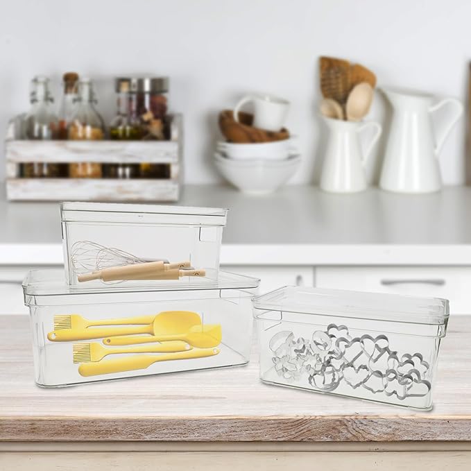 Baking Supplies Storage Containers 3Pc,Baking Kits with Handles&Lid for Adult,Stackable Bakeware Organizer Storage Bins,BPA Free Baking Accessories,Kitchen,Pantry Storage and Organization Box