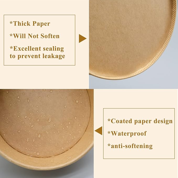 34oz Disposable Round Paper Bowls with Lid, 50 Sets Deli Container Box Spillproof Microwave & Freezer Safe, To Go Meal Prep Container for Lunch Work Meal, Sturdy for Picnic Camp Family