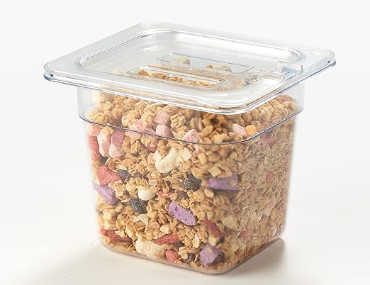 CURTA 6 Pack NSF Notched Food Pan Cover, 1/6 Size Clear Polycarbonate Lid with Handle for Commercial Food Pan, Dishwasher & Freezer Safe Plastic Clear