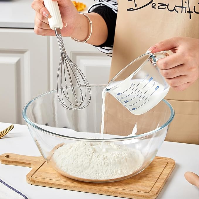 4.7QT Large Glass Mixing Bowl with Lid, Clear Glass Salad Cooking Bowls for Sourdough, Salad and Storage Prepping and Baking Food Storage Set