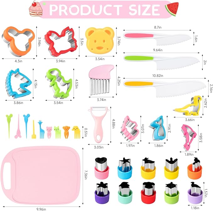 Toddler Knife Set, Kids Knife Set for Real Cooking with Vegetable Fruit Cutter Shapes Cutting Board Kid Safe Knives, Montessori Toys for Toddler Kitchen Tools Girl Boy Chirstmas Birthday Gifts