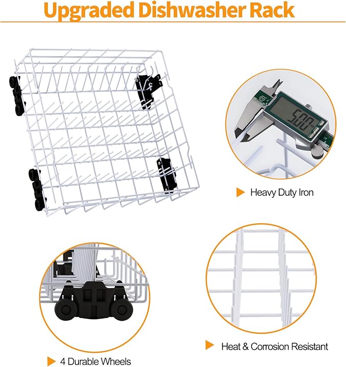Upgraded W10161215 Dishwasher Rack Replacement Parts for Whirlpool Dishwasher Lower Rack With Dishwasher Wheels DU840DWGQ1 DU915PWPS2 Whirlpool Dishwasher Dishrack Assembly Bottom Rack Shelf Drawer