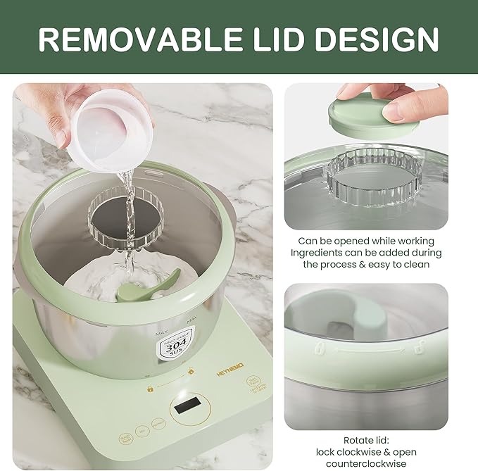 5.2QT Dough Maker with Weighting, Electric Dough Maker with Ferment Function, Face-up Touch Panel, 304 Stainless Steel, Green