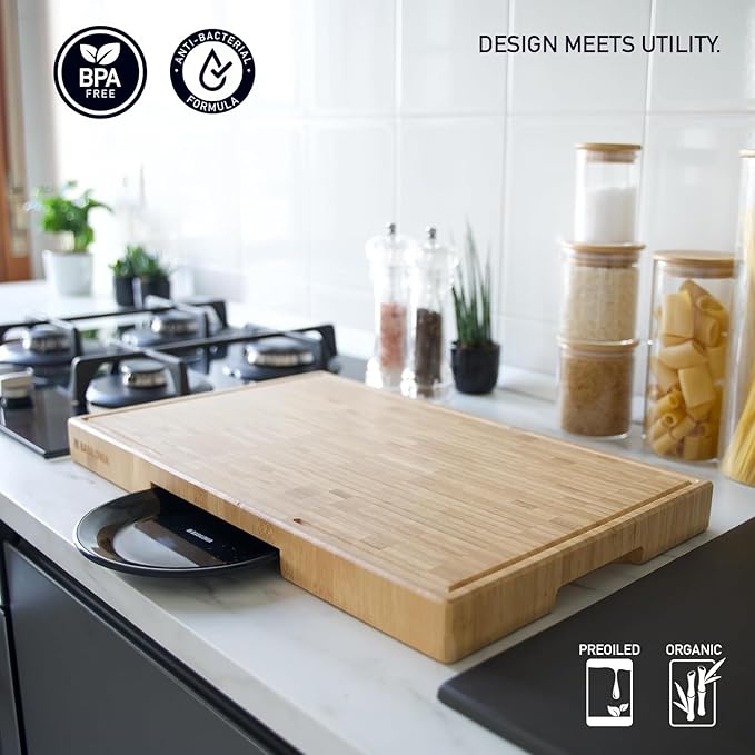 Bamboo Cutting Board, 15.7 x 10.2 Inch (ExtraThick 1.7") Premium Quality & Professional Butcher Block. Heavy Duty End Grain Wood Chopping Board (Oil & Plate Included)