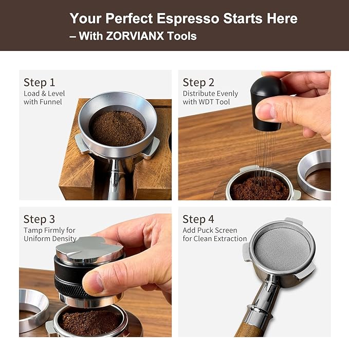 54mm Espresso Accessories Kit Fits Breville Espresso Machines and Portafilters, Espresso Tamper Tool Kit with Dual Head Tamper & Distributor, WDT Tool, Dosing Funnel, Puck Screen, Filter Papers