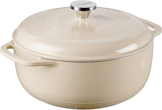 Lodge Essential Enamel Cast Iron Dutch Oven - Perfect for Bread Baking, Braising, Marinating & Slow Cooking - Features Moisture-Sealing Lid & Dual Handles - Kitchen Essentials - 6 Quarts - Sandalwood