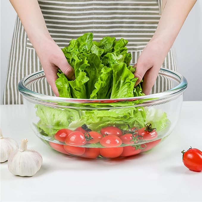 6.2QT Large Glass Mixing Bowl with Lid, Clear Glass Salad Cooking Bowls for Sourdough, Salad and Storage Prepping and Baking Food Storage Set