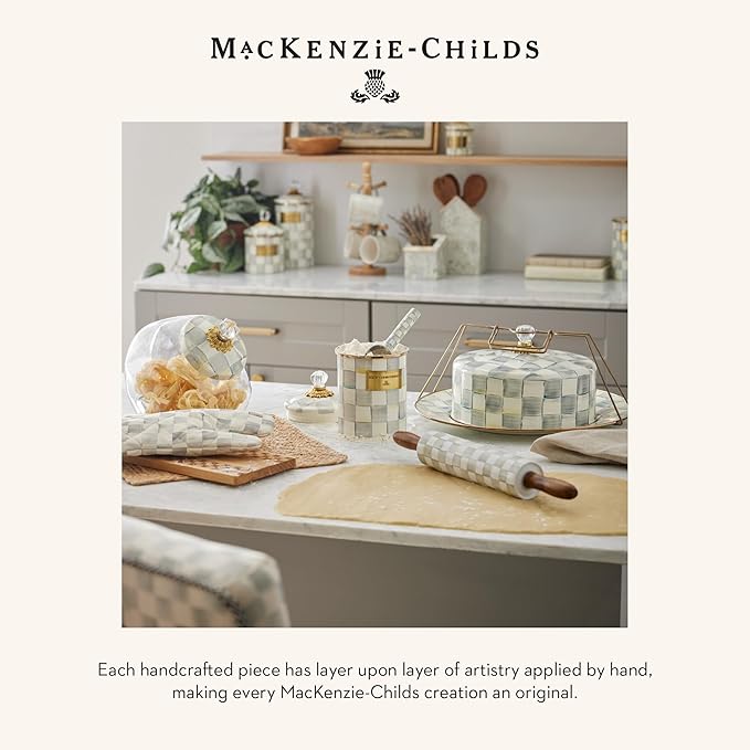 MACKENZIE-CHILDS Set of 2 Tempered Glass Cutting Boards, Countertop Cutting Boards, Gray-and-White Sterling Check