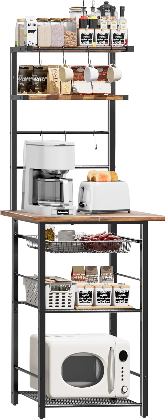 Kitchen Bakers Rack,Coffee Bar Stand Station 6-Tier,Microwave Stand with Storage,Microwave Oven Stand Station,Kitchen Storage Shelf Rack,Kitchen Appliance Organizer,Rustic Brown