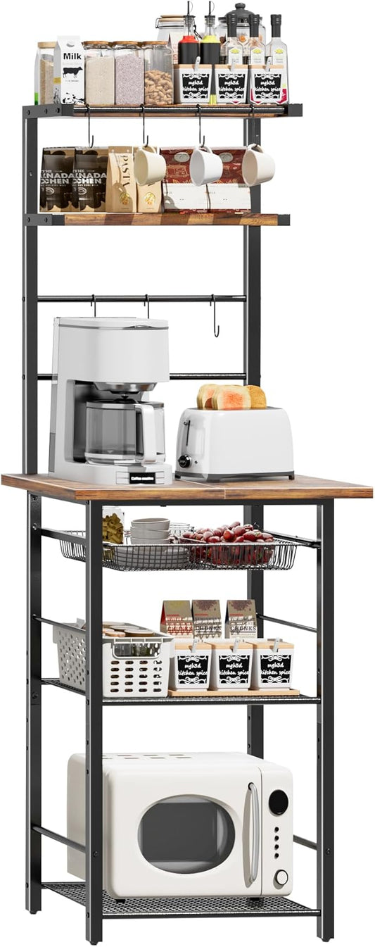 Kitchen Bakers Rack,Coffee Bar Stand Station 6-Tier,Microwave Stand with Storage,Microwave Oven Stand Station,Kitchen Storage Shelf Rack,Kitchen Appliance Organizer,Rustic Brown