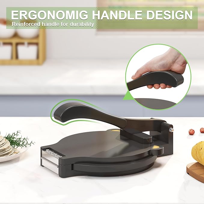 Tortilla Press 10 Inch - Bamboo Quesadilla & Roti Maker with Parchment Paper Sheets & Dough Cutter for Homemade Flour Corn Tortilla, Wood Tortillera Pataconera Tortilla Maker for Home Baking