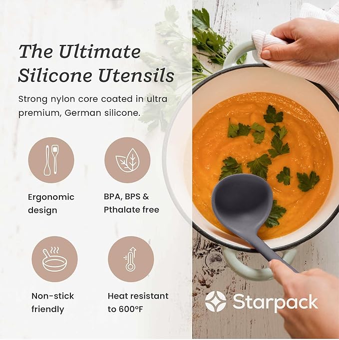 Starpack 'Stir & Serve' Silicone Cooking Utensils Set (5 Pcs) - 10.5" - Kitchen Utensil Set Heat Resistant to 600°F - Kitchen Utensils for Nonstick Cookware - Silicone Utensil Set for Mixing & Cooking