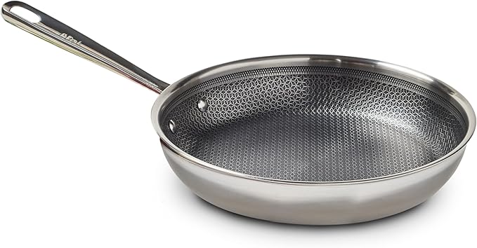 T-fal HybridMesh Tri-Ply Stainless Steel Fry Pan 10.25 Inch, Induction Oven Safe 500F, Metal Utensil Safe, Ideal For Searing, Cookware, Dishwasher Safe Pots and Pans, Needs Pre-Heating, Silver/Black