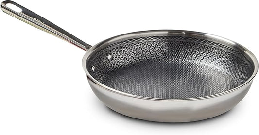 T-fal HybridMesh Tri-Ply Stainless Steel Fry Pan 10.25 Inch, Induction Oven Safe 500F, Metal Utensil Safe, Ideal For Searing, Cookware, Dishwasher Safe Pots and Pans, Needs Pre-Heating, Silver/Black