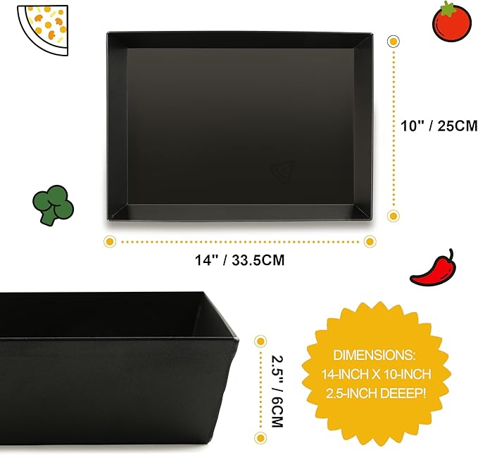 Blue Steel Detroit Pizza Pan 14x10 (Non-Stick&BPA Free) Heat-Resistant Up to 800°F, Pre-Seasoned Carbon Steel Detroit Pizza Pan, Deep Dish Pizza Authentic Steel Pan Five Years Free Replacement