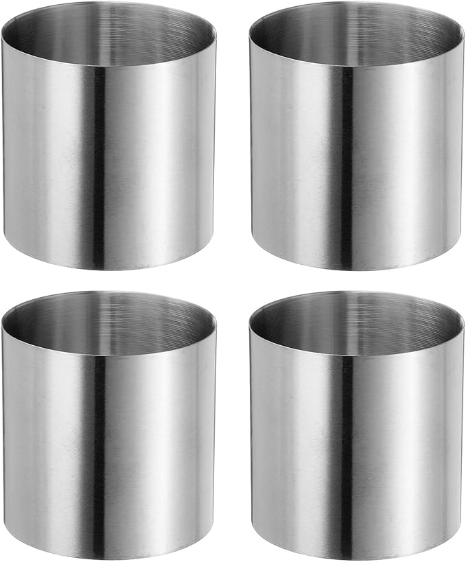 HARFINGTON 4PCS Round Cake Ring 2 x 2 Inch Seamless Stainless Steel Pastry Mousse Dessert Ring Mirror Coating for Baking Cooking Making Tool