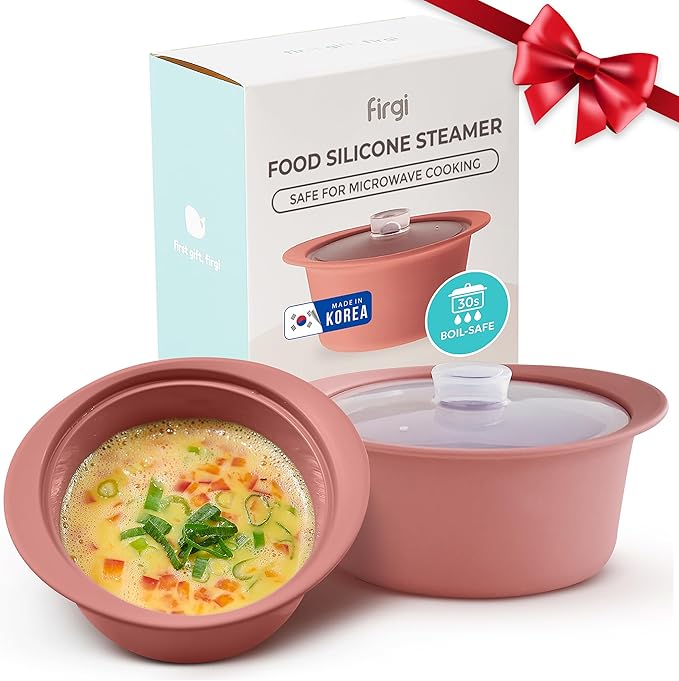 40oz Platinum Silicone Microwave Steamer Pot with Handle & Lid - Korean 100% Food-Grade Steamer Bowl, Heat-Resistant Cooker with Steam Holes, Easy Clean, Dishwasher Safe, Dry Rose