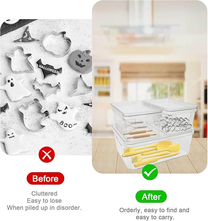 Baking Supplies Storage Containers 3Pc,Baking Kits with Handles&Lid for Adult,Stackable Bakeware Organizer Storage Bins,BPA Free Baking Accessories,Kitchen,Pantry Storage and Organization Box