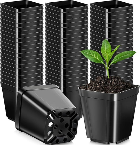 Nuanchu 500 Pack 2 Inch Square Nursery Pots, Small Plastic Seedling Pots with Drainage Holes, Mini Planting Planters for Garden Outdoor Indoor Flower Succulent Vegetable Starting Seedlings, Black
