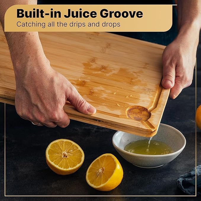 Deer & Oak Large Bamboo Chopping Board 38 x 25 x 2cm, Premium Wooden Kitchen Cutting Board for Meat & Vegetables, Pre-Oiled, Water Resistant, Knife-Friendly