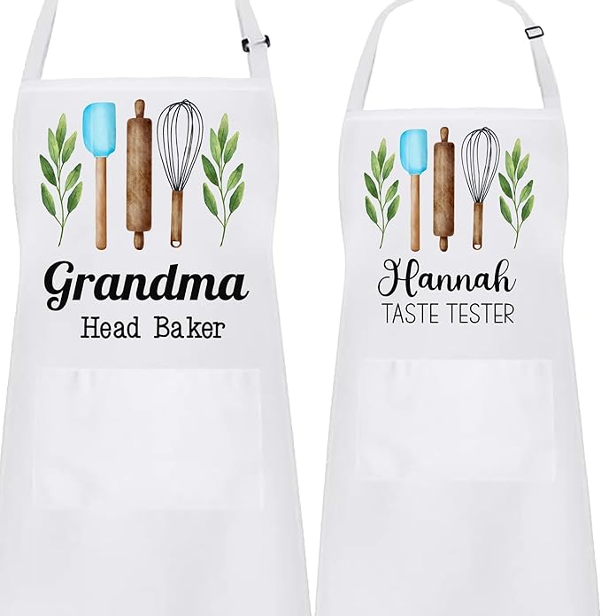 Personalized Baking Tools Kitchen Apron, Adjustable 2 Pockets, Blue Spatula Custom gift for baker
