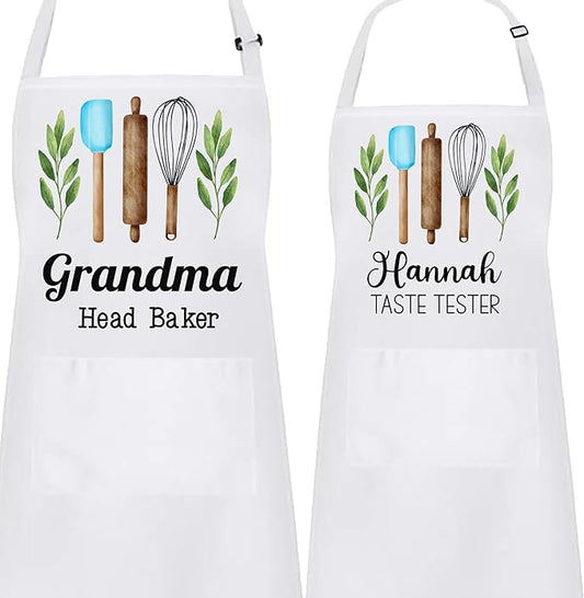 Personalized Baking Tools Kitchen Apron, Adjustable 2 Pockets, Blue Spatula Custom gift for baker