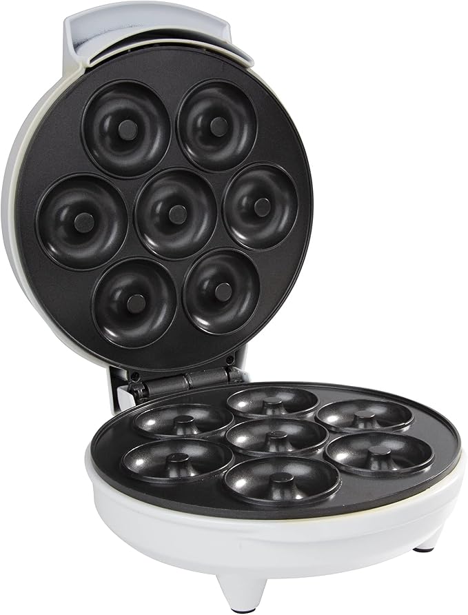 Mini Donut Maker- Electric NonStick Surface Makes 7 Small Doughnuts- Decorate Frost Ice Your Own for Kid Friendly Baked Dessert Treat- Cooking Activity for Adults, Easy Bake Gift, Galentine Brunch Fun