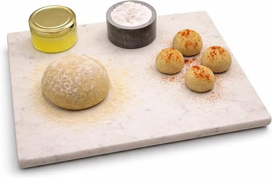 Marble Cheese and Pastry Board 16 x 12 Inch – Natural Carrara White Marble Cutting Board and Serving Tray for Dough, Bread, Pizza, Charcuterie – Heavy, Non-Slip, Gift-Ready.