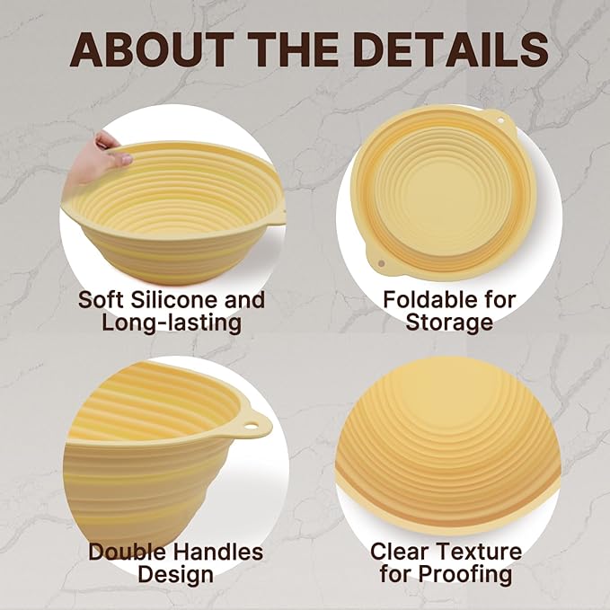 Silicone Proofing Basket Set Round & Oval - D'ita Collapsible Bread Banneton with Tools (Non-Stick, Easy Clean) Complete Baking Gift Kit Bread Proofing for Home Bakers