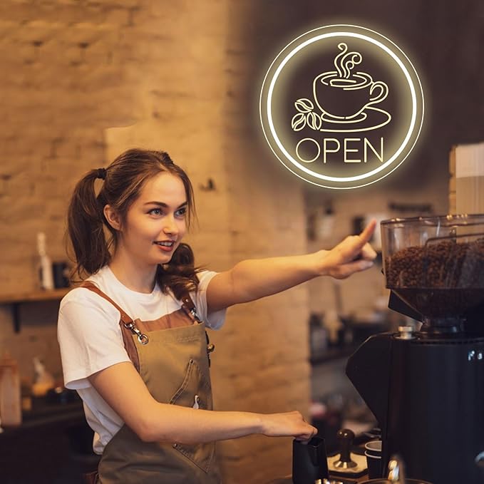 Coffee Open Neon Sign Business Open Lights for Cafe Shop Home Bar Wall Decor USB Powered Light Up Sign Cafe Corner Decor Gift for Coffee Lovers