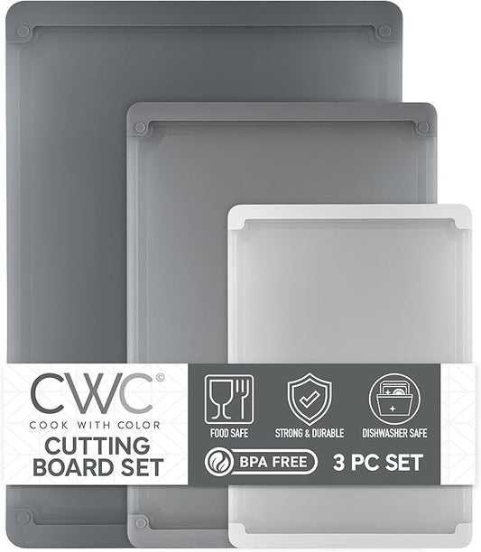 COOK WITH COLOR Extra Large Cutting Board Set, Jumbo-Sized Boards with Rubber Border for Enhanced Cooking Experience, 3-Piece, Grey