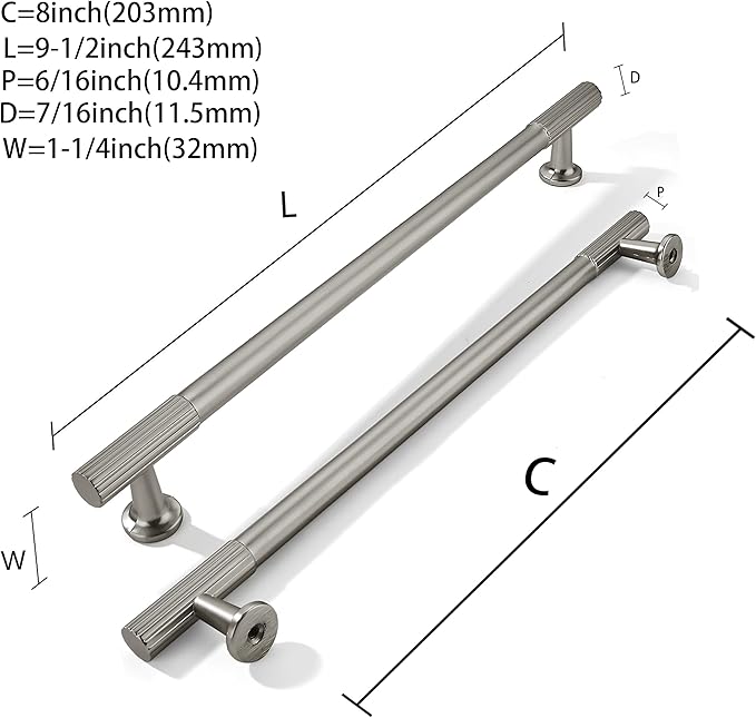 khtumeware 8 Inch Hole Center 2 Pack Brushed Satin Nickel Cabinet Pulls, Kitchen Drawer Handles, for Dresser cabinets, cabinets, Door cabinets, Hardware