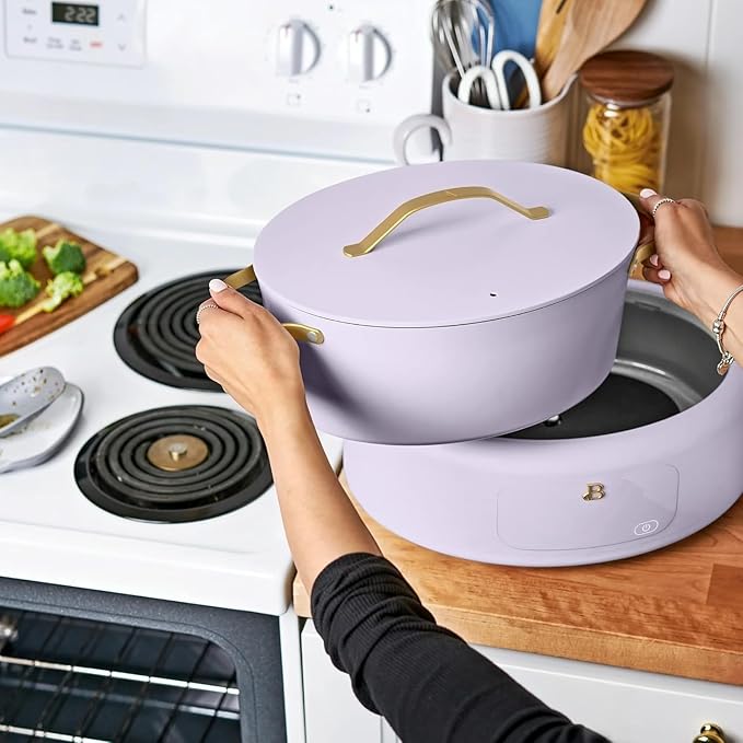 10-in-1 Electric Multi-Cooker by 6-quart, digital display, 10 cooking functions, non-stick pot, easy one-touch control (Lavender)