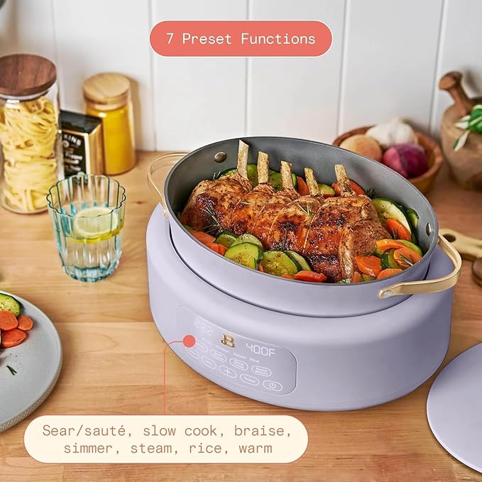 10-in-1 Electric Multi-Cooker by 6-quart, digital display, 10 cooking functions, non-stick pot, easy one-touch control (Lavender)