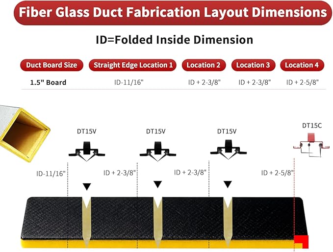 DT15C 1.5" Cut-Off Duct Board Cutting Tool — Heavy-Duty HVAC Hand Tool for Straight & End Cuts on Duct Board, Red Steel Sled Frame, Replaceable Heat-Treated Stainless Blades