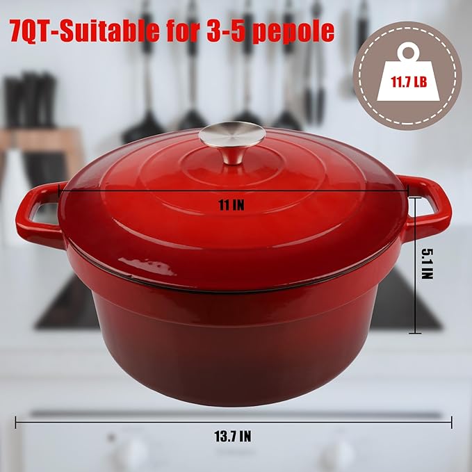 CUKOR 7QT Dutch Oven Pot With Lid, Ceramic Dutch Ovens for Sourdough Bread Baking, Enameled Cast Iron Bread Cooking Pot, Non-Stick, Oven Safe (10 Pcs Bread Paper Liners)