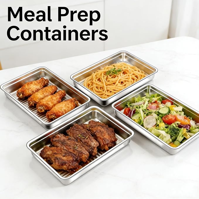 Stainless Steel Food Containers, 4 Piece Set Meal Prep Containers with Lids, Stackable Stainless Steel Freezer Containers, Bacon Cheese Food Storage Containers with Airtight Vacuum Seal, 95oz