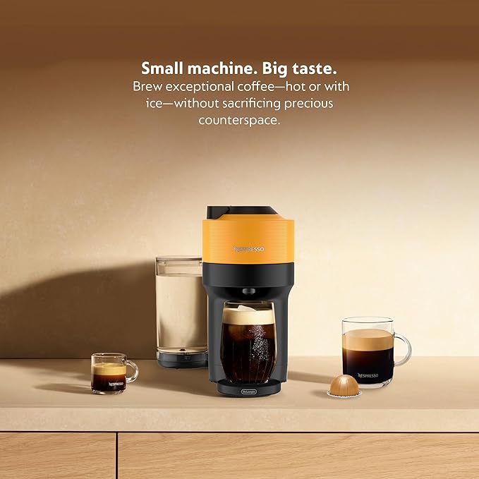 Nespresso Vertuo Pop+ by De'Longhi with Aeroccino, 1500 watts, Mango Yellow