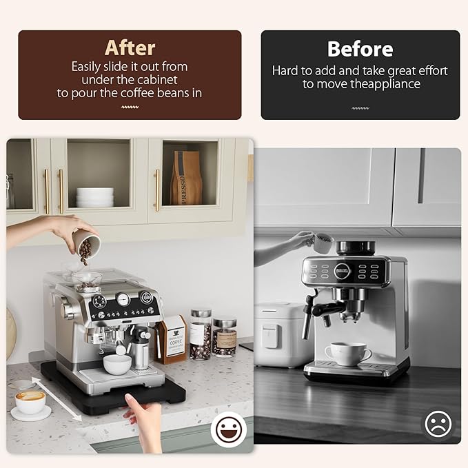 GuanQiao 360° Rotation Appliance Slider for Coffee Maker & Heavy Kitchen Appliance, Bamboo Rolling Tray for kitchen Counter, Sliding Tray with Premium Wheels (Black, 13.9"× 9.4")