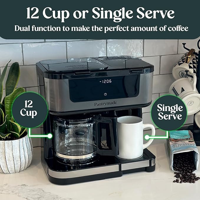 Dual Brew Coffee Maker | 12 Cup Glass Carafe & Single Serve K-Cup Combo | Programmable Touchscreen Coffee Machine for Ground Coffee or Pods | Auto Shut-Off, Black
