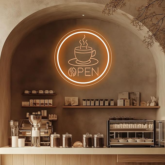 Coffee Open Neon Sign Business Open Lights for Cafe Shop Home Bar Wall Decor Novelty Light Up Sign Gift for Coffee Lovers Cafe Corner Decor